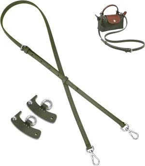 Leather Purse Straps for Le Pliage Mini Pouch,Shoulder Straps Adjustable Handbag Crossbody Modification, Replacement Bag Straps Bag Transformation Set fit Longchamp Bag Mini Bag（Green）