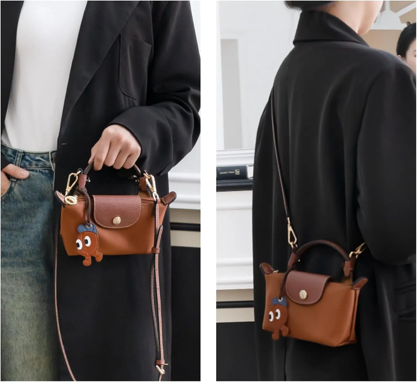 Leather Purse Straps for Longchamp Conversion Kit, Leather Handbag Crossbody Shoulder Strap Adjustable for Women