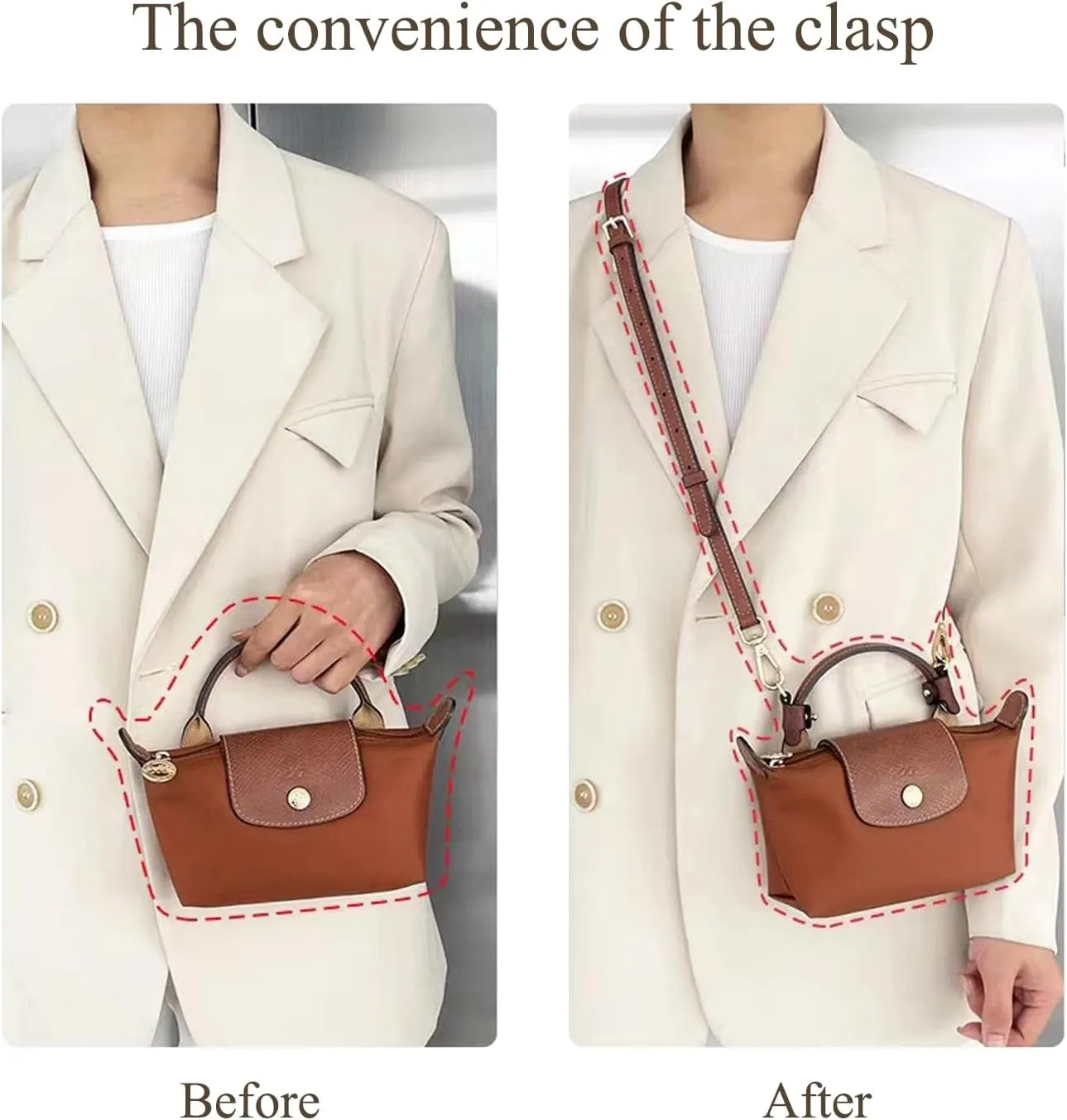 Leather Purse Straps for Longchamp Conversion Kit, Leather Handbag Crossbody Shoulder Strap Adjustable for Women