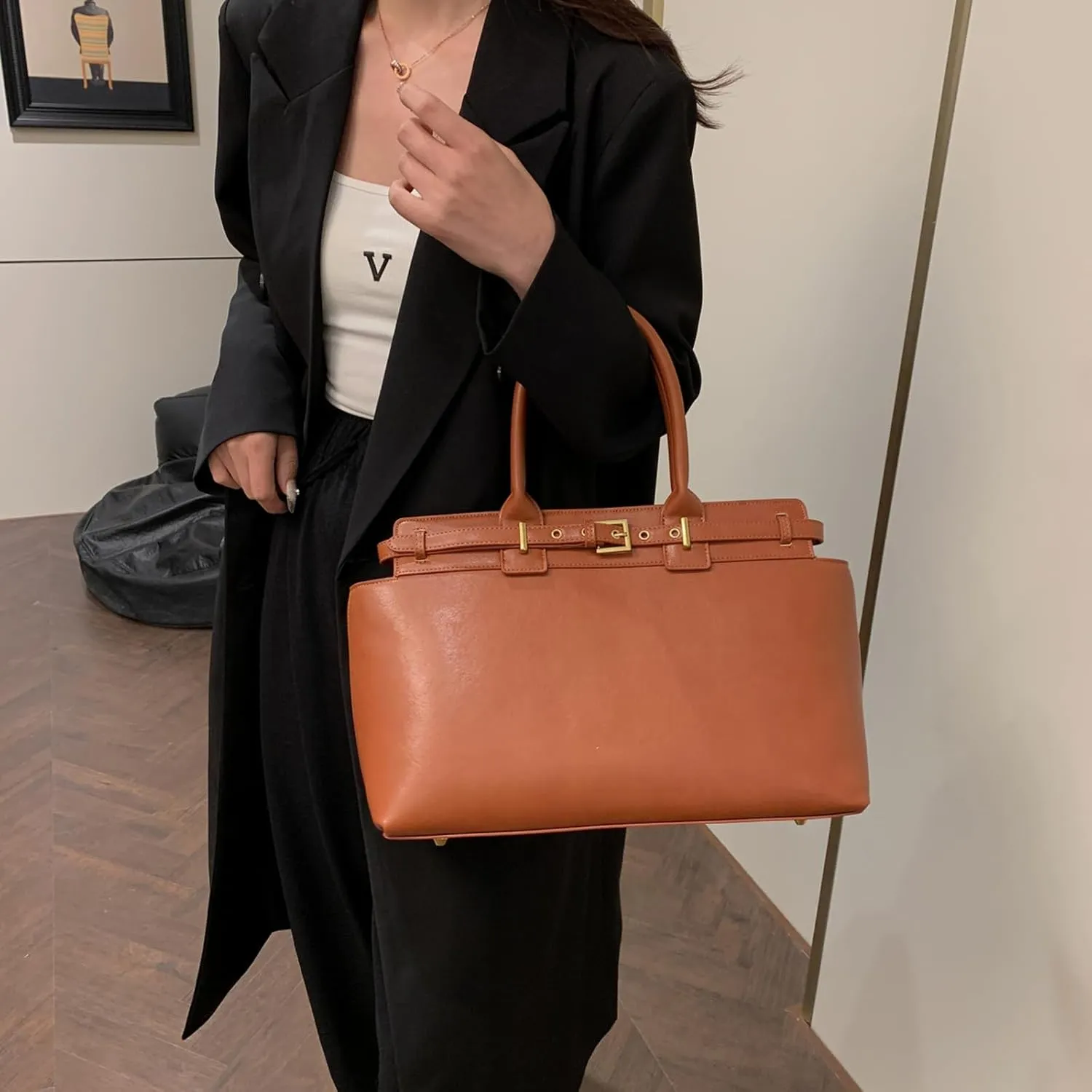 Leather Tote Handbags for Women - Large Top Handle Satchel Bags Casual Work Dating Shoulder Purses