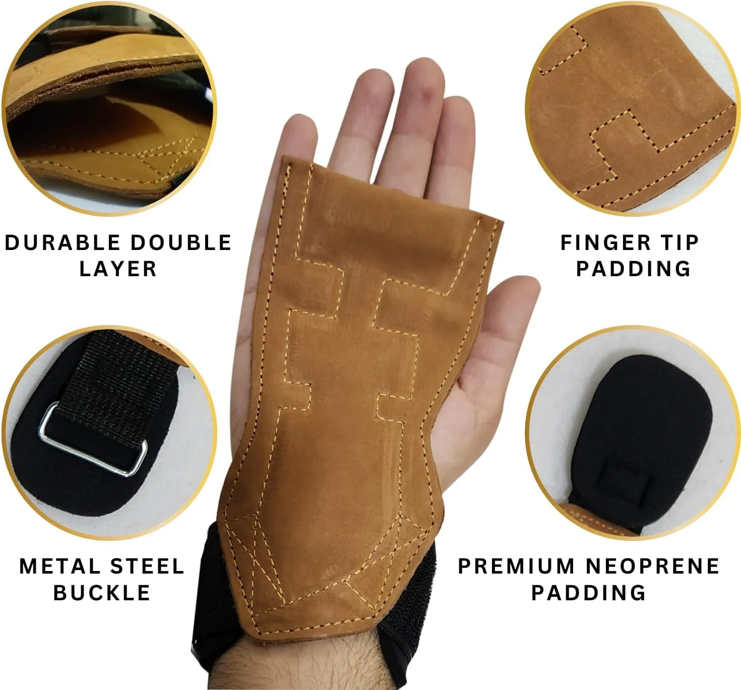 Leather Weightlifting Grip Pads with Wrist Straps, Adjustable Neoprene Padded Lifting Straps, Heavy Duty Gym Straps Maximum Grip Support for Bodybuilding, and Workouts.