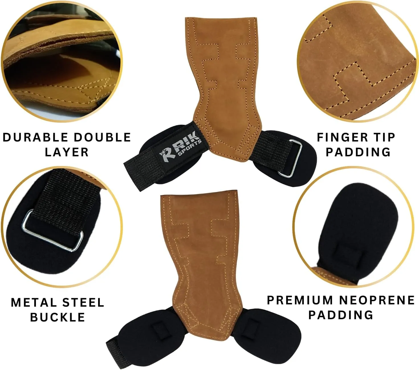 Leather Weightlifting Grip Pads with Wrist Straps, Adjustable Neoprene Padded Lifting Straps, Heavy Duty Gym Straps Maximum Grip Support for Bodybuilding, and Workouts.