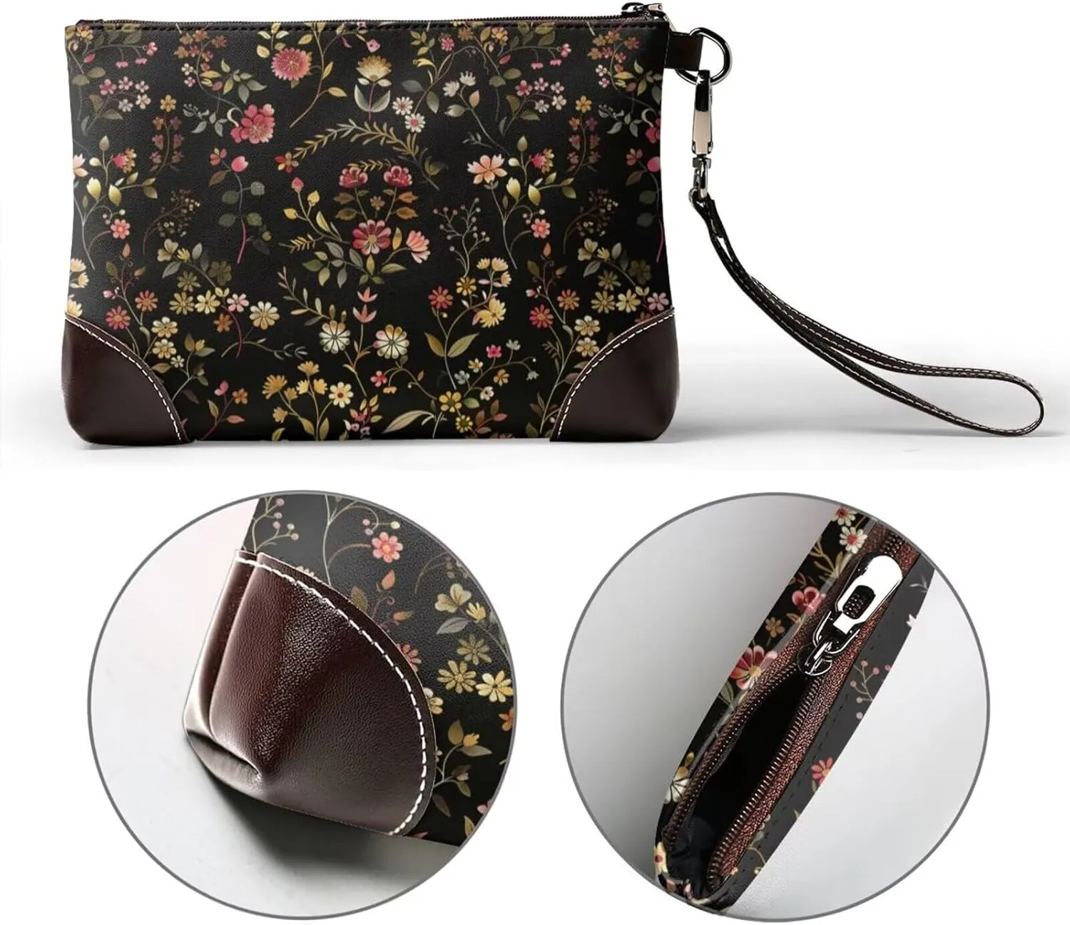 Leather Wristlet Purse for Women Lady Small Clutch Purse with Wrist Straps