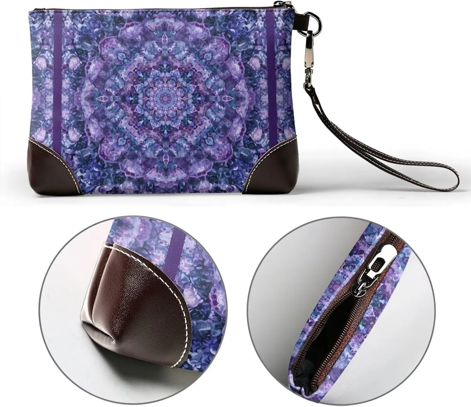 Leather Wristlet Purse for Women Lady Small Clutch Purse with Wrist Straps