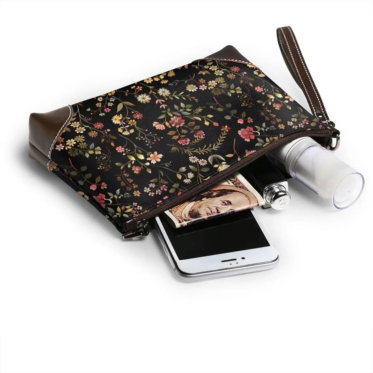 Leather Wristlet Purse for Women Lady Small Clutch Purse with Wrist Straps