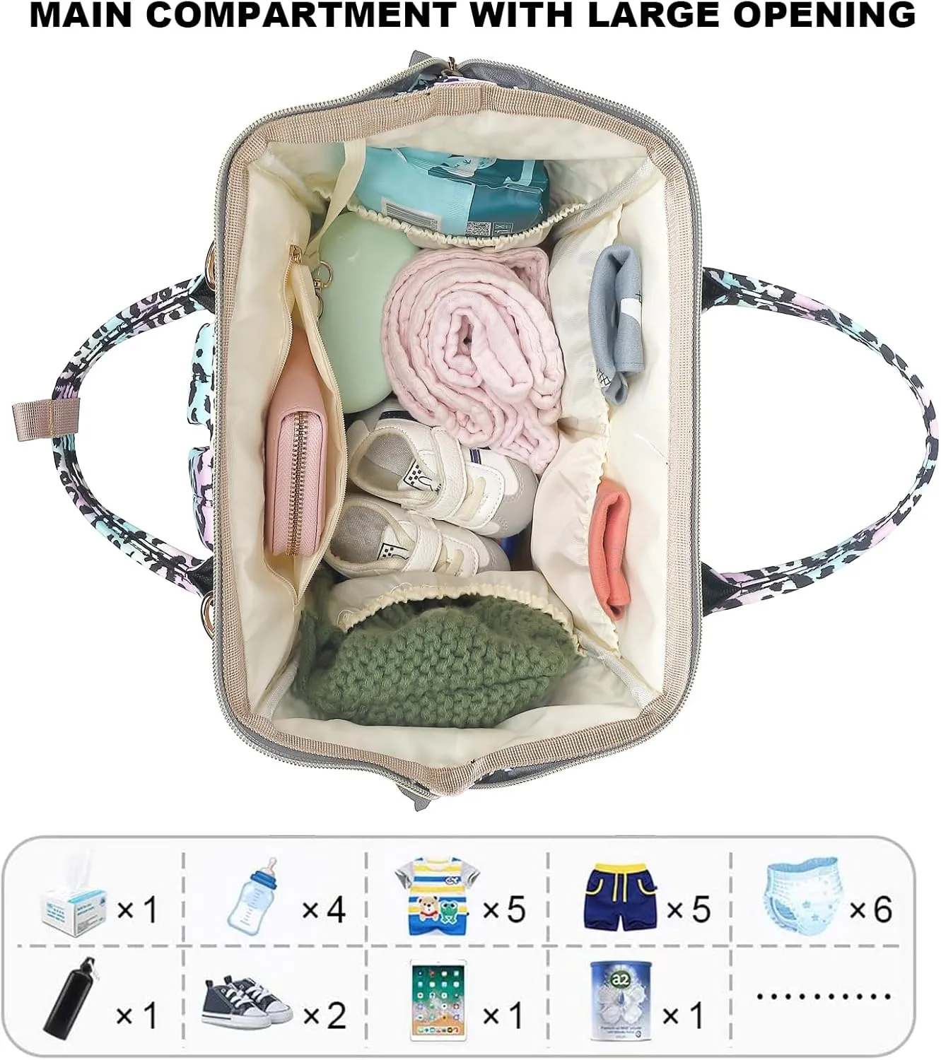 Leopard Baby Diaper Bag Backpack for Women, Large Capacity Waterproof Maternity Travel Nappy Backpacks with Stroller Straps