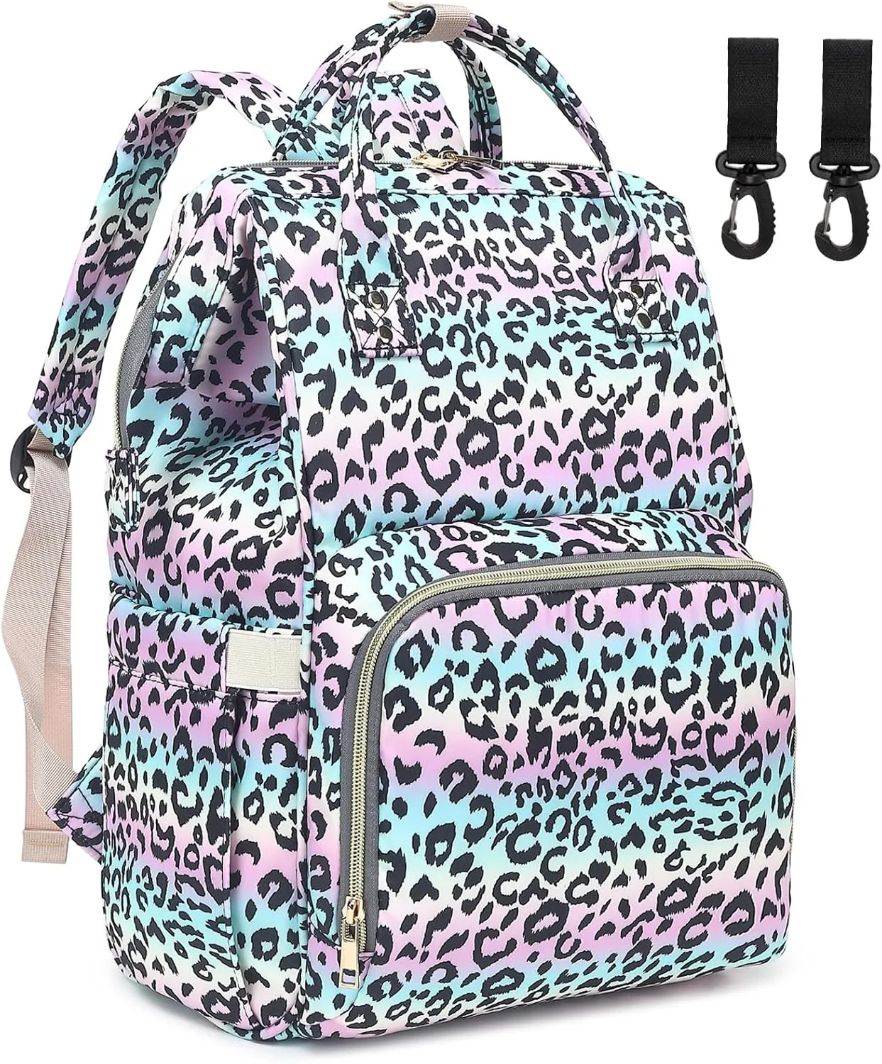 Leopard Baby Diaper Bag Backpack for Women, Large Capacity Waterproof Maternity Travel Nappy Backpacks with Stroller Straps
