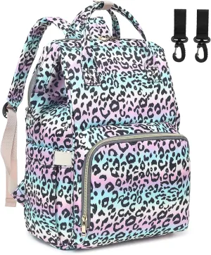 Leopard Baby Diaper Bag Backpack for Women, Large Capacity Waterproof Maternity Travel Nappy Backpacks with Stroller Straps