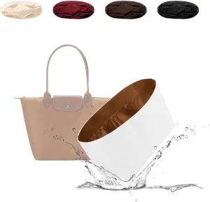 Lightweight Purse Insert Compatible with Long-champ Le Pliage Medium Shoulder Bag (Long Handle), Waterproof Dupontpaper Surface and Silky Satin Lining (Fits Medium Shoulder Bag, Gold)
