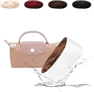 Lightweight Purse Insert Compatible with Long-champ Le Pliage Mini Handbag, Waterproof Dupontpaper Surface and Silky Satin Lining (Fits Mini Handbag, Gold)