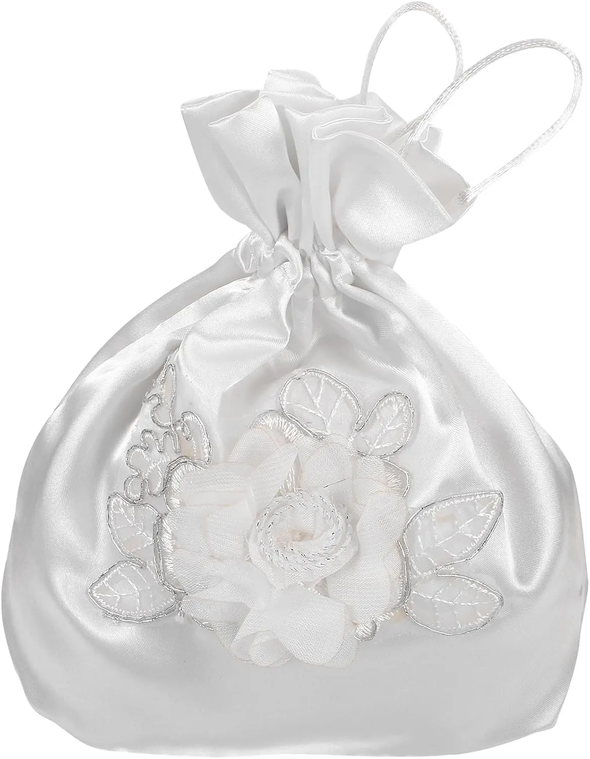 LOGOFUN Wedding Bags Satin Bridal Wedding Money Bag White Handbag with Bows Ribbon Bridal Showers Pouch Bag for Women Girls Party Supplies