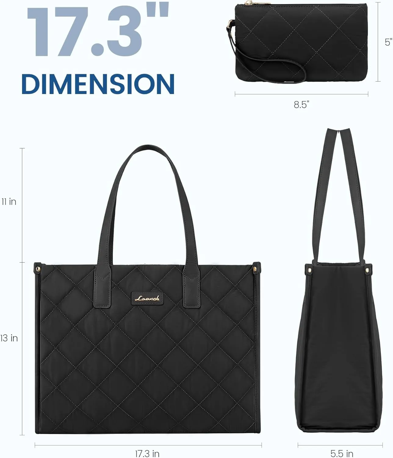 LOVEVOOK Laptop Bag for Women, Lightweight Puffer Tote Bag fits 17.3 inch Computer, Large Quilted Puffy Work Purse, Professional Business Office Briefcase Handbag, Black