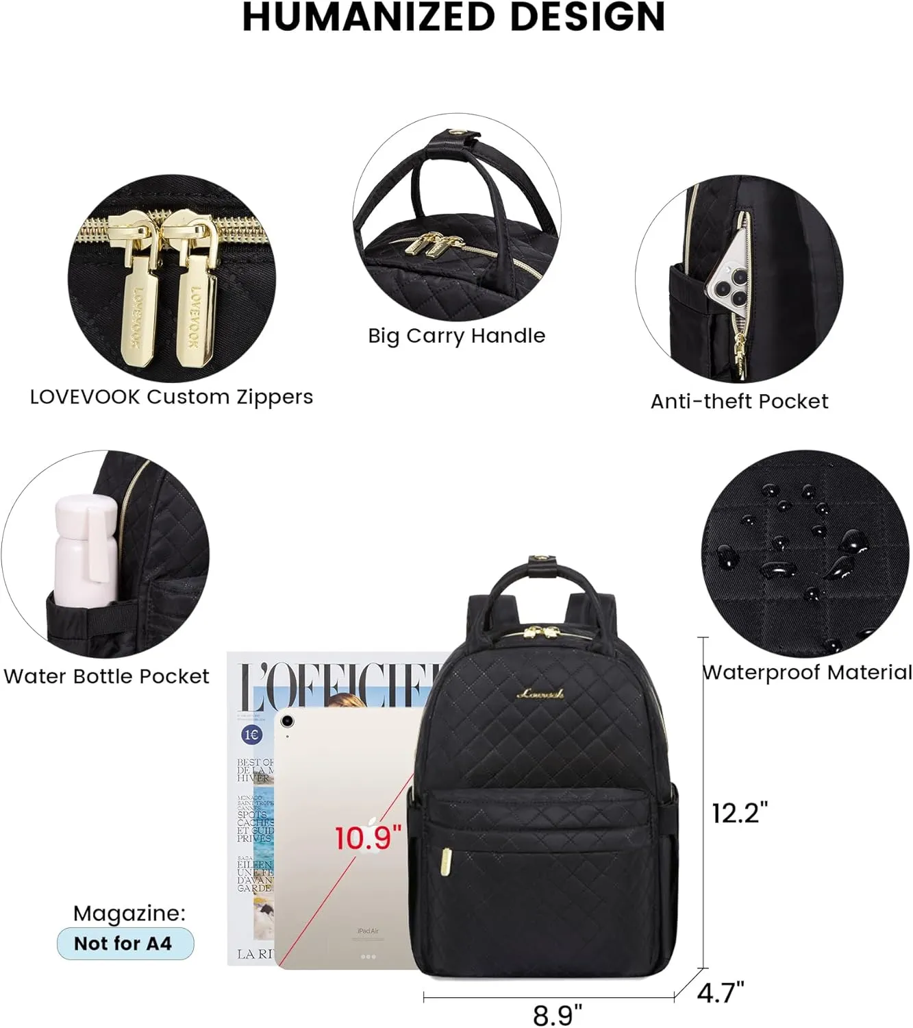 LOVEVOOK Mini Backpack Purse for Women Cute Small Backpack, Light Weight Fashion Daypack for Work Travel Daily Backpack (Black Quilted)