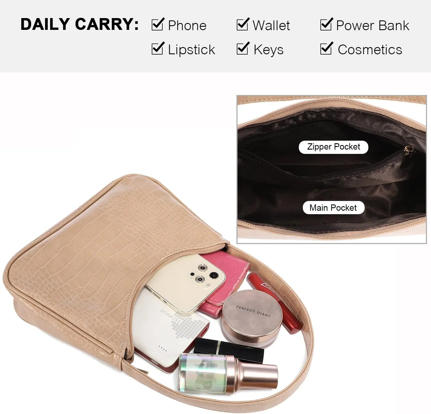 LOVEVOOK Shoulder Bag for Women, Small Purses Croc Pattern Clutch Purse Vegan Leather Little Purse Cute Mini Handbag