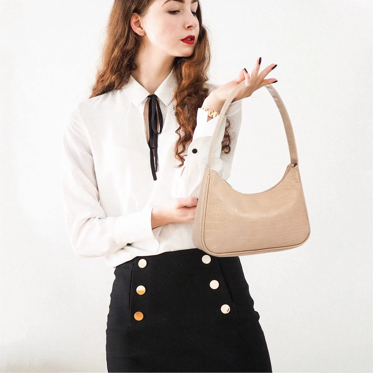 LOVEVOOK Shoulder Bag for Women, Small Purses Croc Pattern Clutch Purse Vegan Leather Little Purse Cute Mini Handbag