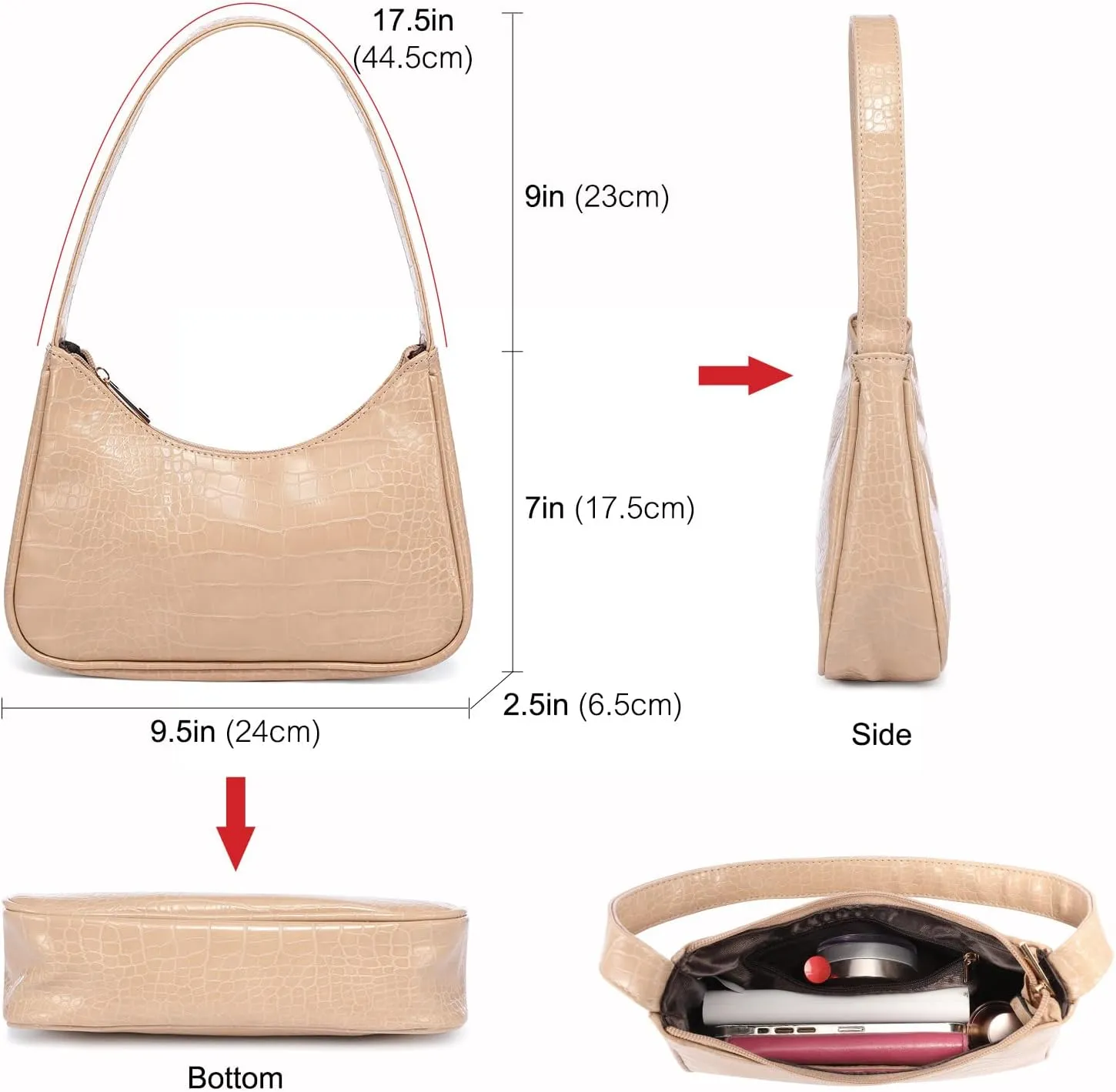 LOVEVOOK Shoulder Bag for Women, Small Purses Croc Pattern Clutch Purse Vegan Leather Little Purse Cute Mini Handbag
