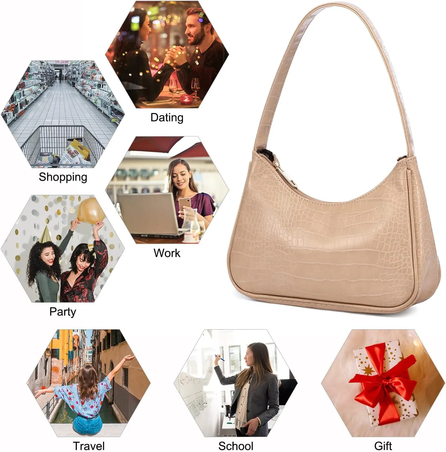 LOVEVOOK Shoulder Bag for Women, Small Purses Croc Pattern Clutch Purse Vegan Leather Little Purse Cute Mini Handbag