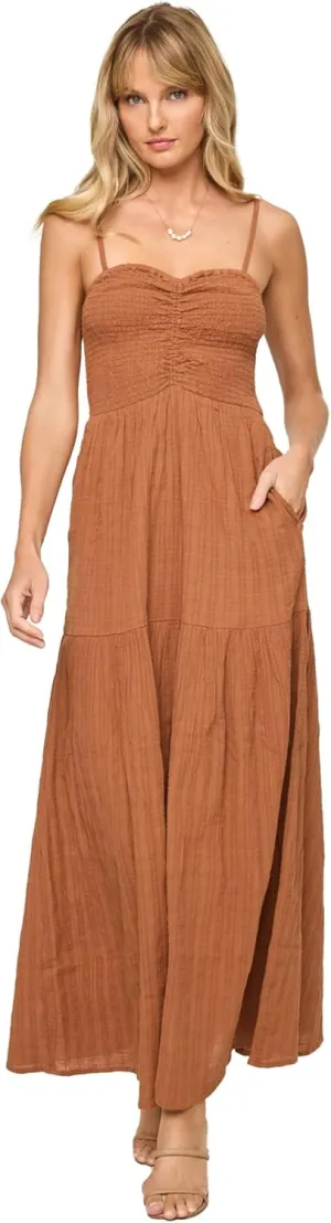 L*Space Mallorca Dress for Women, Full Length Maxi with Adjustable Straps, Tiered Skirt, Chic Dress for Vacation, 100% Cotton
