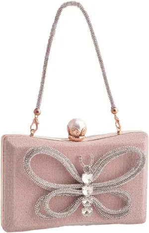 LUOZZY Butterfly Clutch Rhinestone Purse Sparkly Evening Bag with Pearl Clasp Clutch Purse for Women Formal Event Prom Party