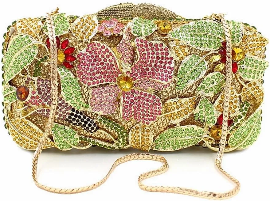 Luxury Crystal Clutch Purse for Women Rhinestone Handbag Formal Party Evening Bag Sparkly Bridal Flower Purse
