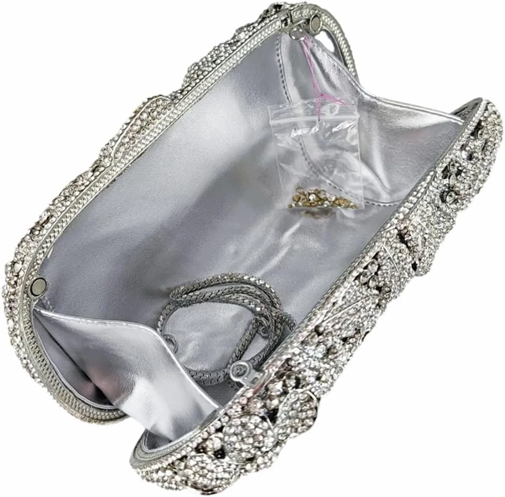 Luxury Crystal Clutch Purse for Women Rhinestone Handbag Formal Party Evening Bag Sparkly Bridal Flower Purse