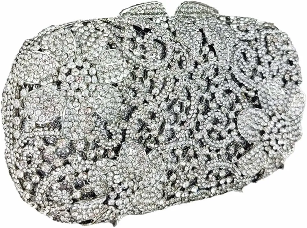 Luxury Crystal Clutch Purse for Women Rhinestone Handbag Formal Party Evening Bag Sparkly Bridal Flower Purse