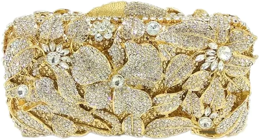 Luxury Crystal Clutch Purse for Women Rhinestone Handbag Formal Party Evening Bag Sparkly Bridal Flower Purse