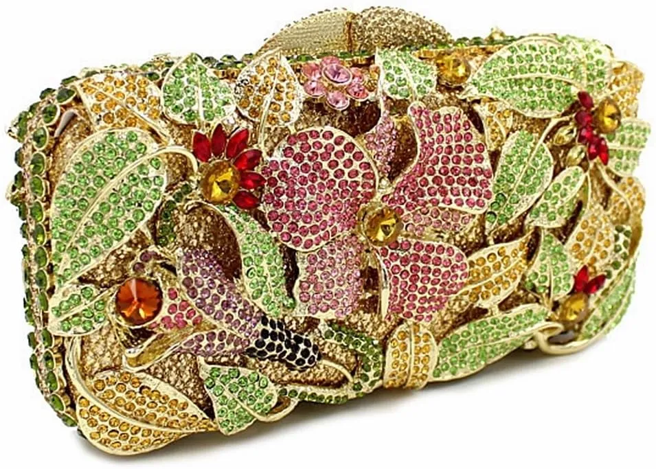 Luxury Crystal Clutch Purse for Women Rhinestone Handbag Formal Party Evening Bag Sparkly Bridal Flower Purse