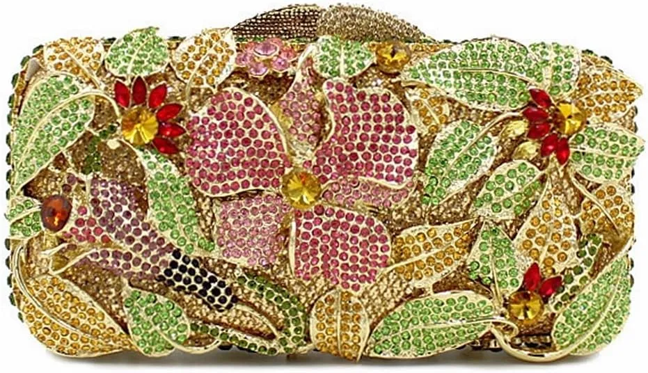 Luxury Crystal Clutch Purse for Women Rhinestone Handbag Formal Party Evening Bag Sparkly Bridal Flower Purse