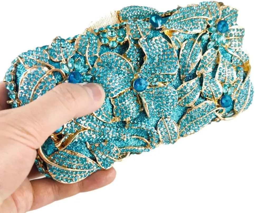 Luxury Crystal Clutch Purse for Women Rhinestone Handbag Formal Party Evening Bag Sparkly Bridal Flower Purse