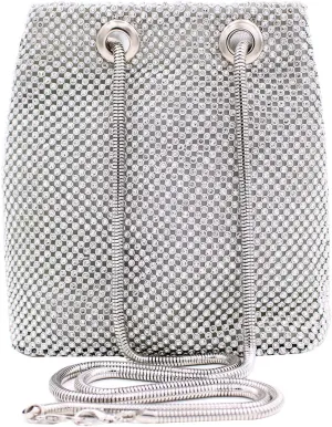 Luxury Full Rhinestone Bucket Bag, Bling Evening Bag Purse for Women