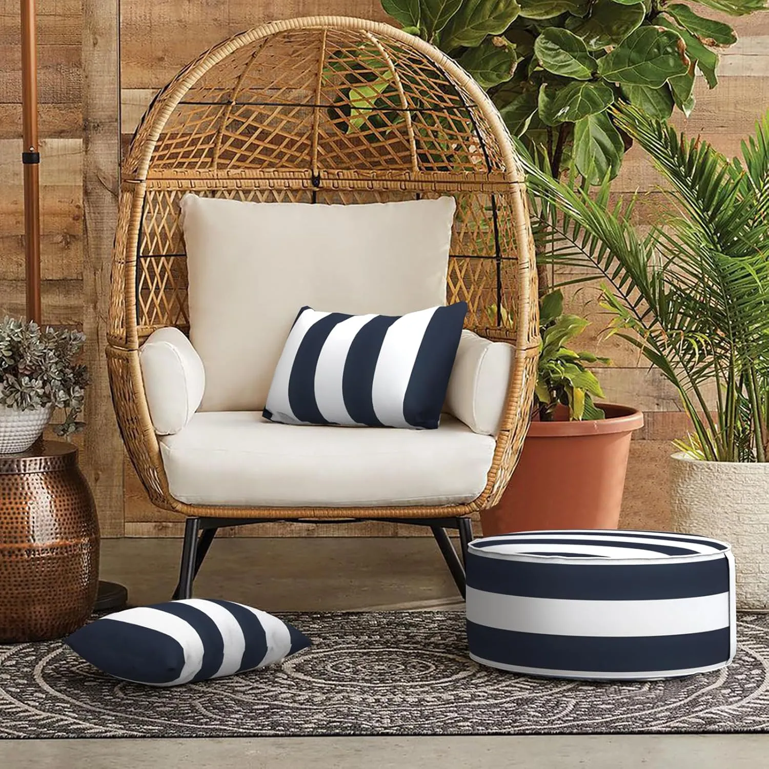 LVTXIII 12×20 Inch Outdoor Lumbar Pillows, Pack of 2 Water Repellent Lumbar Pillow with Inserts, Fluffy Decorative Garden Lumbar Cushions for Home Patio Coach Sofa Use, Cabana Navy