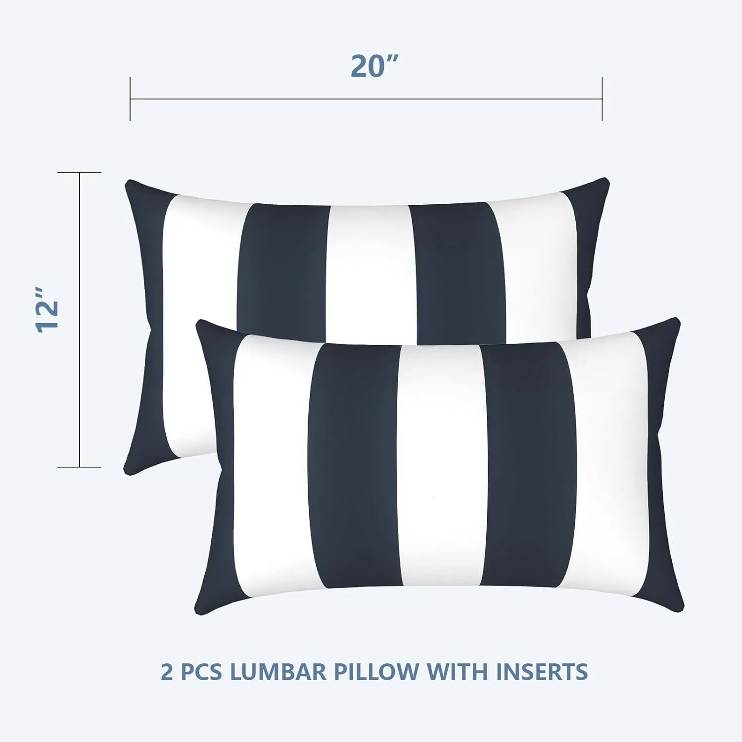 LVTXIII 12×20 Inch Outdoor Lumbar Pillows, Pack of 2 Water Repellent Lumbar Pillow with Inserts, Fluffy Decorative Garden Lumbar Cushions for Home Patio Coach Sofa Use, Cabana Navy