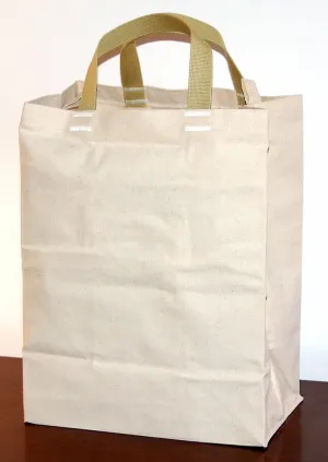 Made in USA Cotton Canvas Reusable Grocery Tote Bags w/Short Tan-Yellow Handles - Regular Size - Two Pack