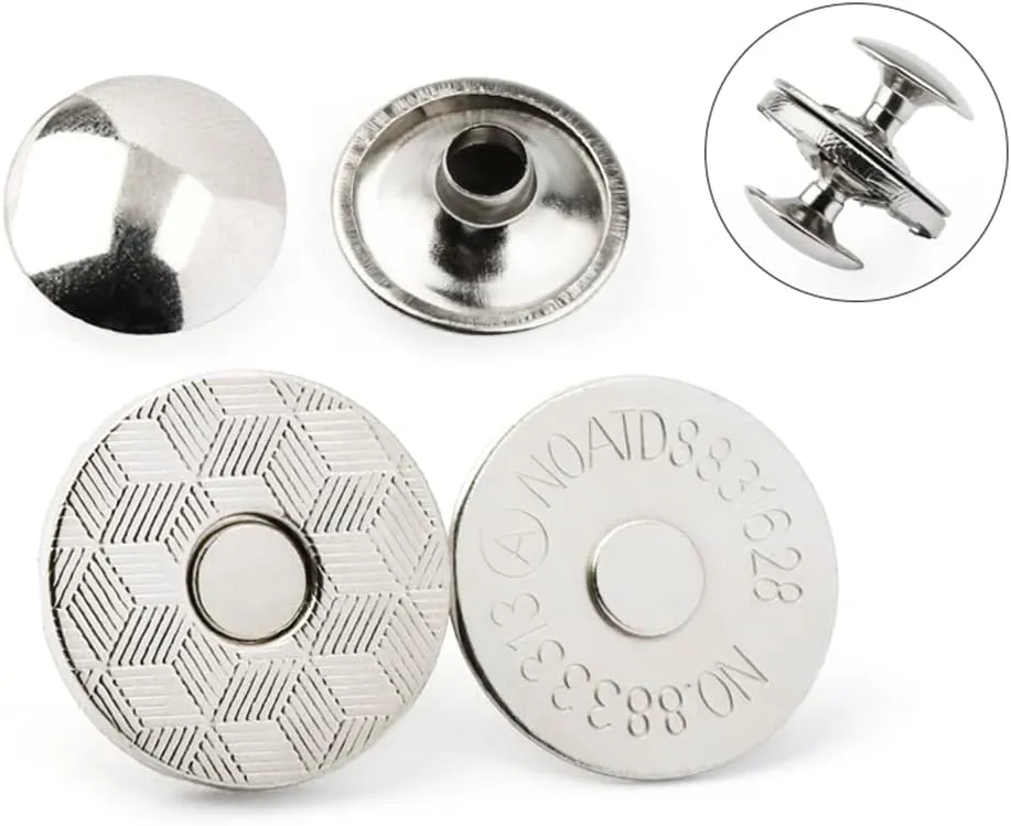 MAHAVIMOKSA 40Sets 18mm Thin Style Magnetic Button Snaps Double Rivet Closures Round Clasp Stud Button for DIY Craft Sewing Bag Purse Leather Clothing Scrapbooking (Silver)