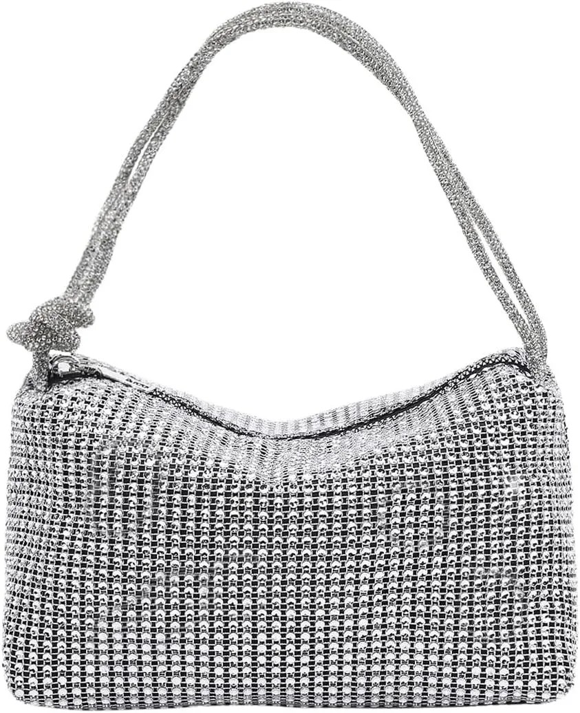 MakeMeChic Women's Rhinestone Sparkly Top Handle Zipper Medium Party Tote Bags Evening Handbags