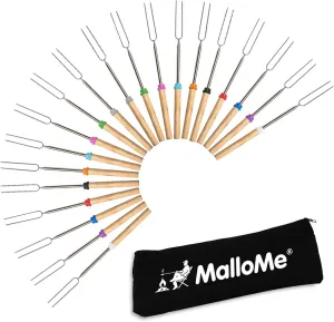 MalloMe Marshmallow Roasting Sticks - Smores Skewers for Fire Pit Kit - Hot Dog Camping Accessories Campfire Marshmellow 32 Inch Long Fork - 20 Pack