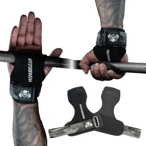 MANUEKLEAR Gym Straps Weight Lifting, Double Leather Lifting Straps for Men Deadlift with Cushion Wrist Loop, Gym Lifting Wrist Wraps for Weightlifting