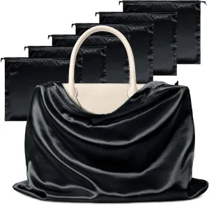 Manyshofu 7 Pack Satin Dust Bags for Handbags & Shoes - Black Drawstring Bags, Silk Dust Cover, Protector Travel Storage Pouch (19.6 x 15.7)