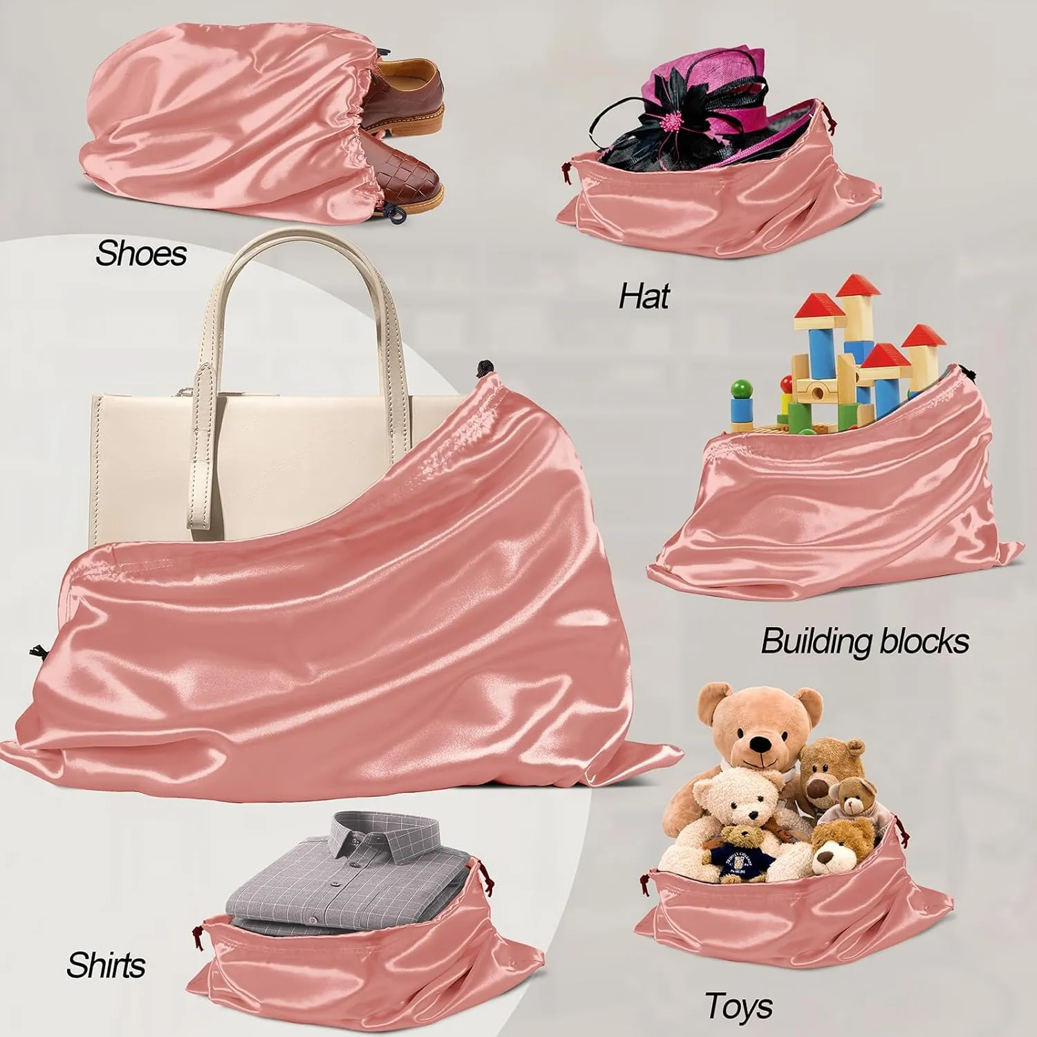 Manyshofu 7 Pack Satin Dust Bags for Handbags Storage, Silky Shoe Bag Rose Gold Drawstring Bags for Shoes & Purses - Silk Dust Cover Bag Dustproof Bags Protector Travel Storage Pouch(19.6 x 15.7)