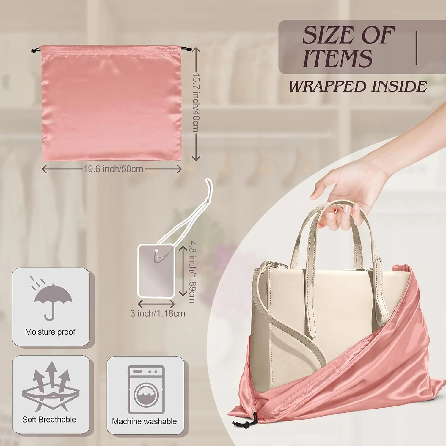 Manyshofu 7 Pack Satin Dust Bags for Handbags Storage, Silky Shoe Bag Rose Gold Drawstring Bags for Shoes & Purses - Silk Dust Cover Bag Dustproof Bags Protector Travel Storage Pouch(19.6 x 15.7)