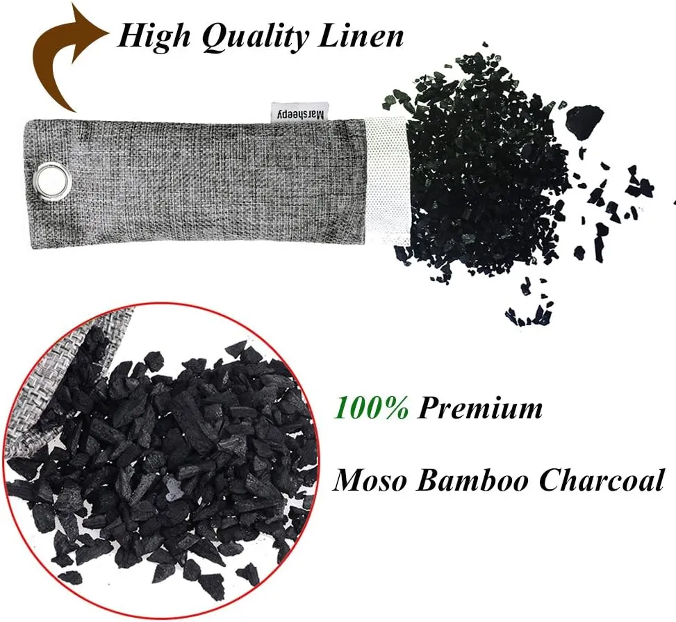 Marsheepy 24 Pack Activated Bamboo Charcoal Bags for Car Closet Shoe Home Basement Litter Box Cigarette Smoke Gym Bag (24 Packs×50g)