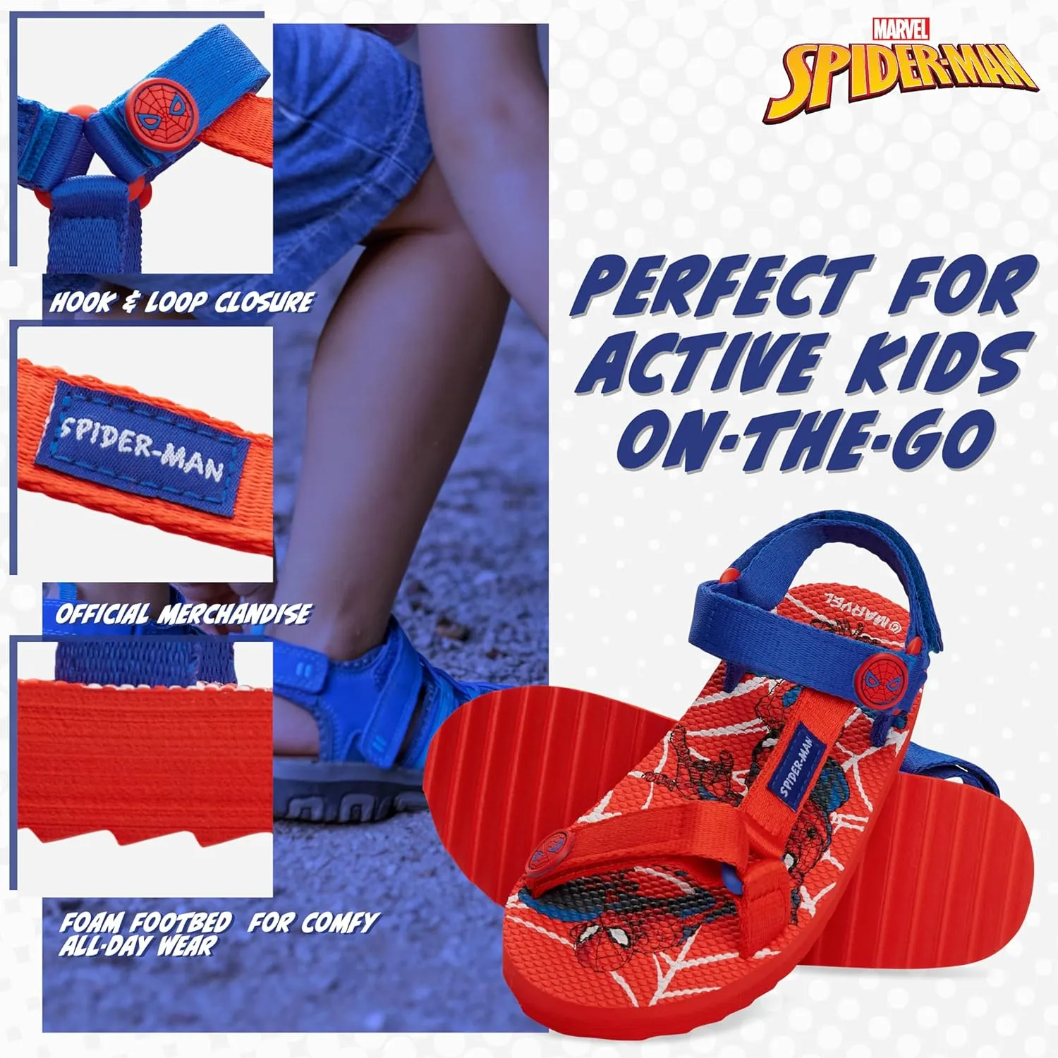 Marvel Spiderman Sandals for Boys Summer Shoes with Adjustable Straps Boys Gifts
