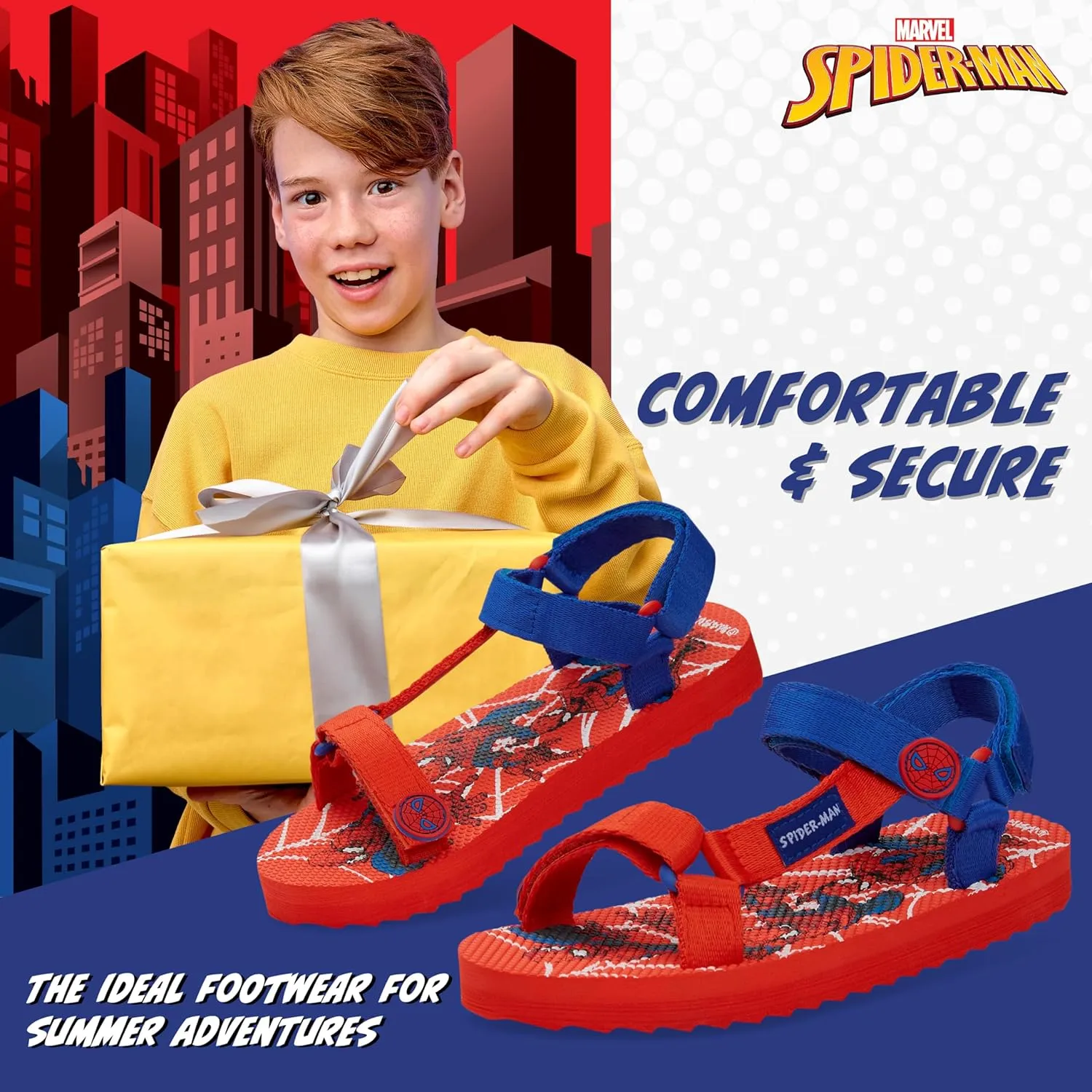 Marvel Spiderman Sandals for Boys Summer Shoes with Adjustable Straps Boys Gifts