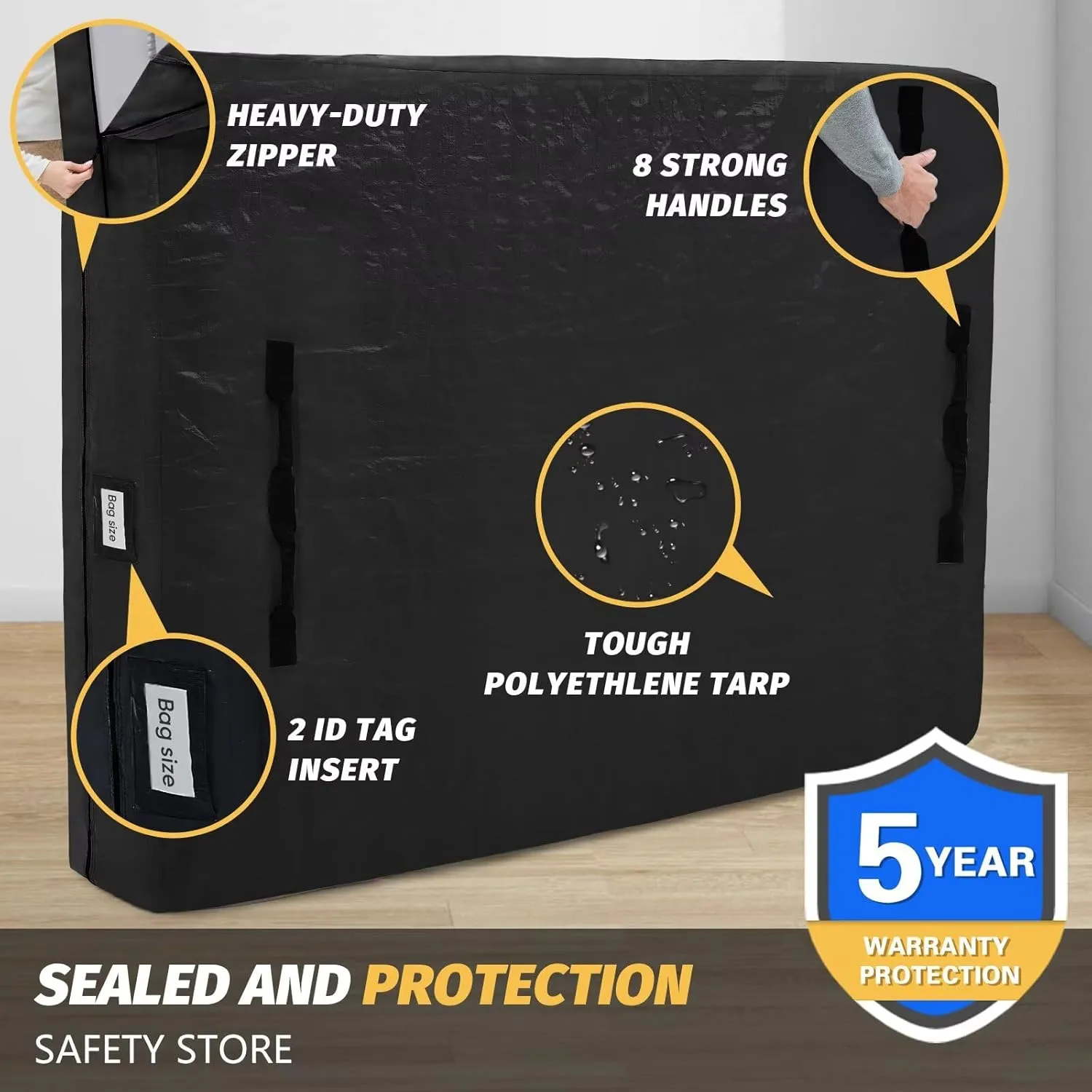 Mattress Bags for Moving and Storage, BETU Queen Mattress Protector Waterproof Mattress Cover with 8 Heavy Duty Handles and Zipper Extra Thick Moving Supplies for Bed (2 Pack:82x62x13.5 Black)