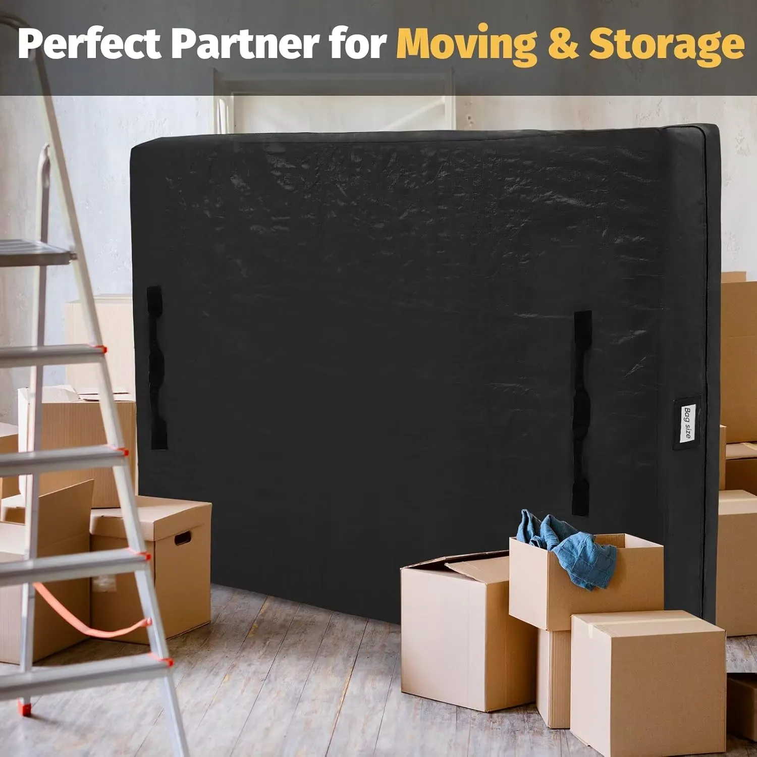 Mattress Bags for Moving and Storage, BETU Queen Mattress Protector Waterproof Mattress Cover with 8 Heavy Duty Handles and Zipper Extra Thick Moving Supplies for Bed (2 Pack:82x62x13.5 Black)