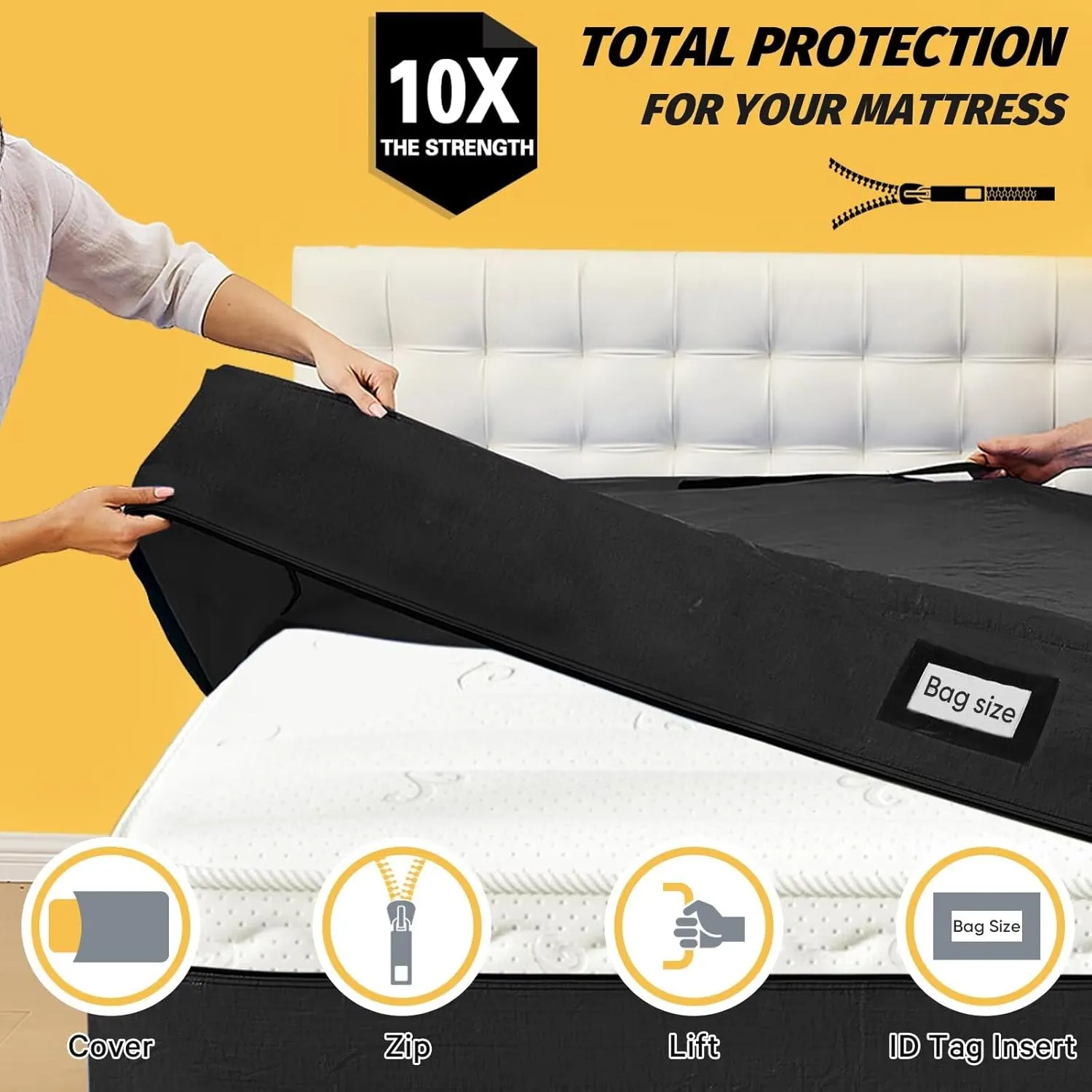 Mattress Bags for Moving and Storage, BETU Queen Mattress Protector Waterproof Mattress Cover with 8 Heavy Duty Handles and Zipper Extra Thick Moving Supplies for Bed (2 Pack:82x62x13.5 Black)