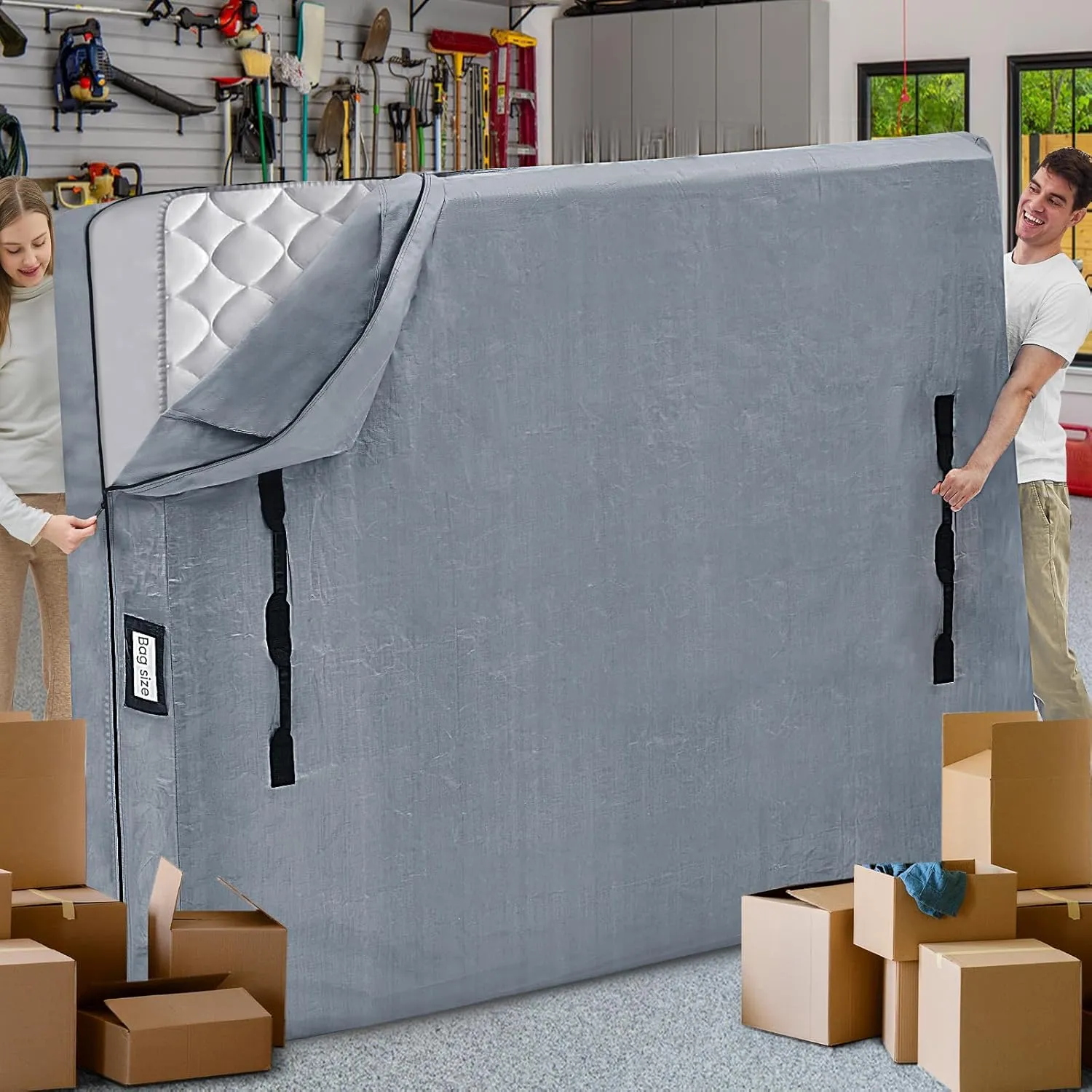 Mattress Bags for Moving and Storage, BETU Twin Mattress Protector Waterproof Mattress Cover with 8 Heavy Duty Handles and Zipper Extra Thick Moving Supplies for Dorm Bed Reusable (77x42x13.5" Grey)