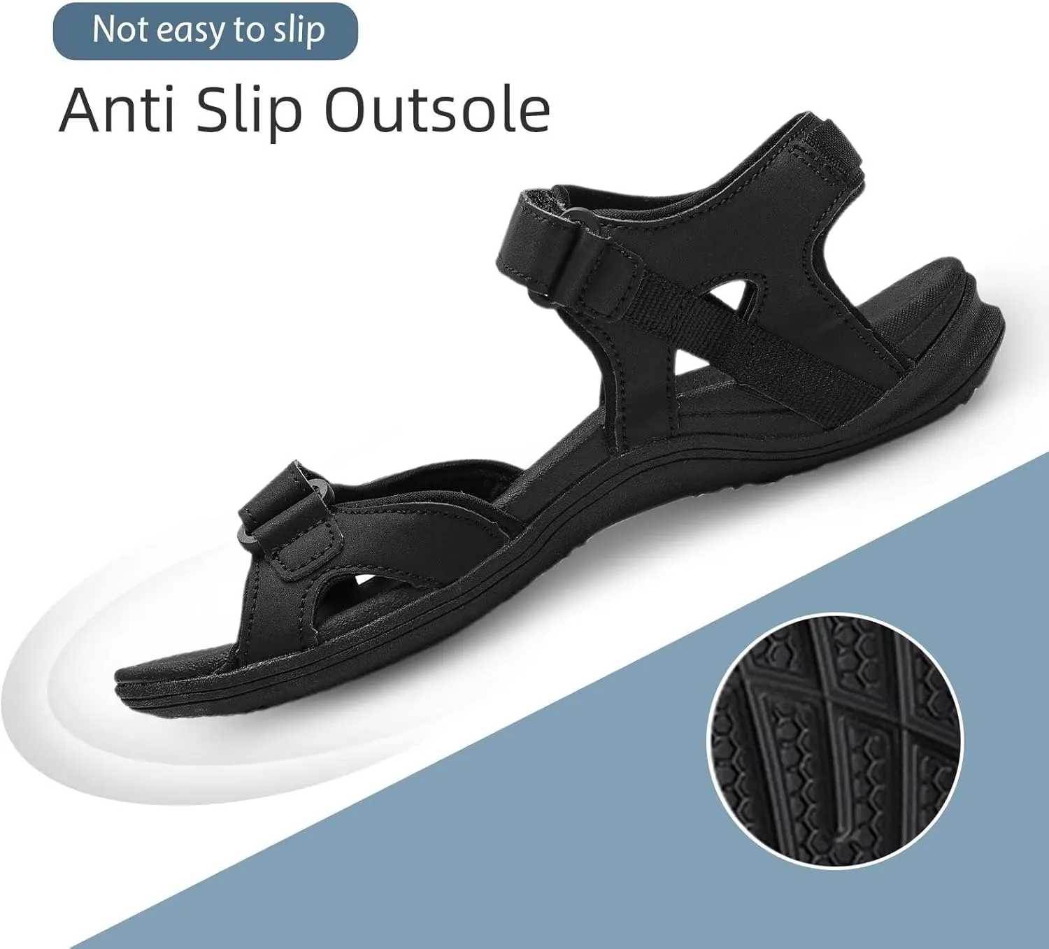 MEGNYA Womens Lightweight Cushion Sandals for Walking, Summer Outside Hiking Sandals with Adjustable Hook and Loop Straps