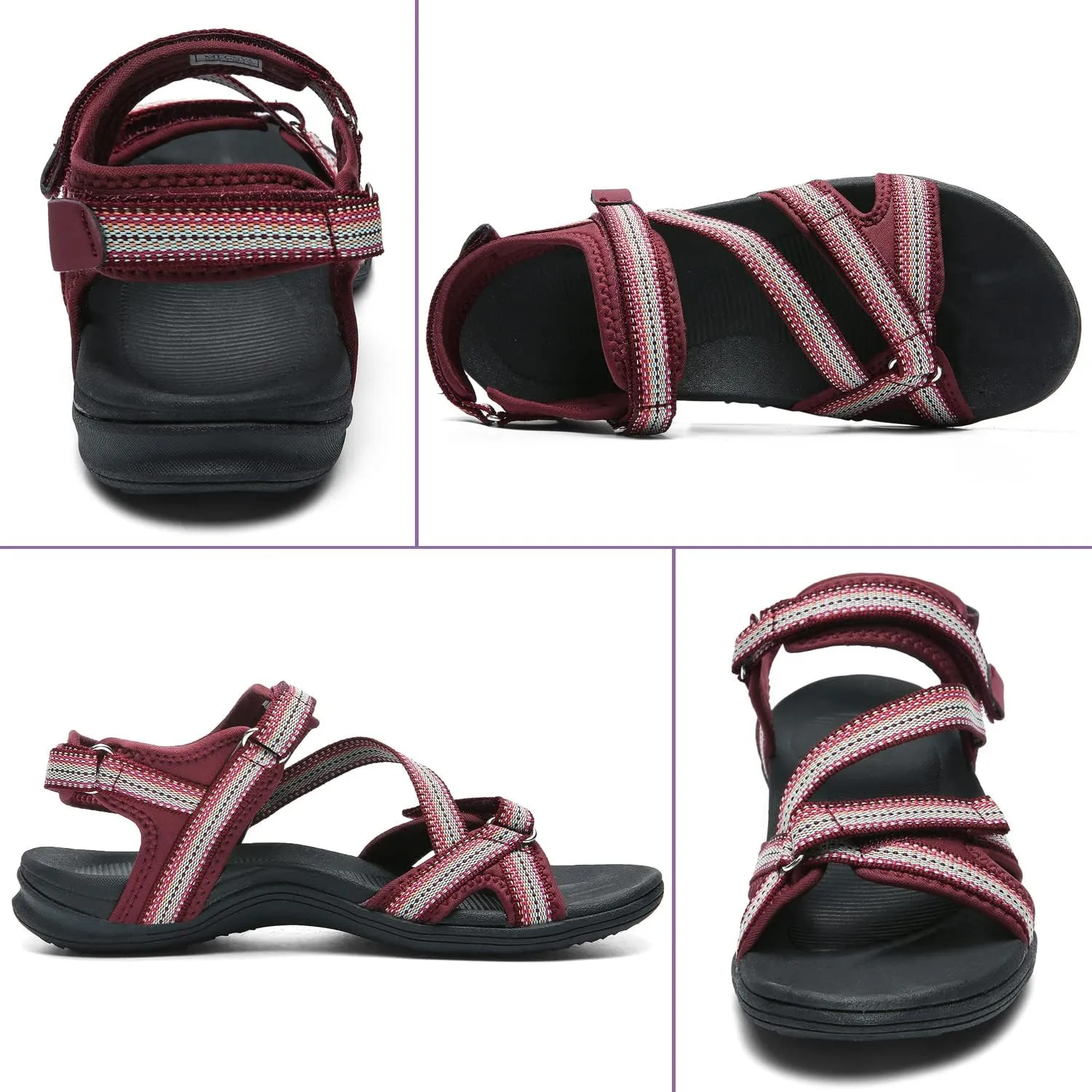 MEGNYA Womens Lightweight Cushion Sandals for Walking, Summer Outside Hiking Sandals with Adjustable Hook and Loop Straps